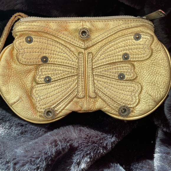 Gap Leather Gold Butterfly Wristlet Clutch Vintage Y2K - Picture 9 of 13